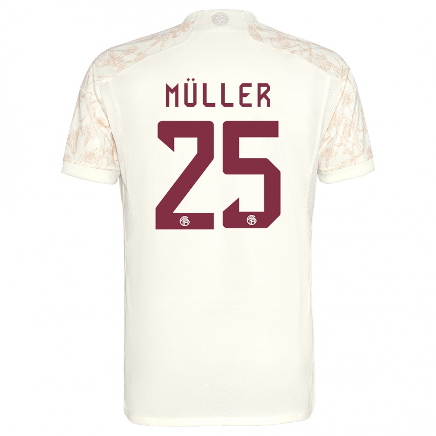 Homem Camisola Thomas Muller #25 Off White Terceiro 2023/24 Camisa Brasil