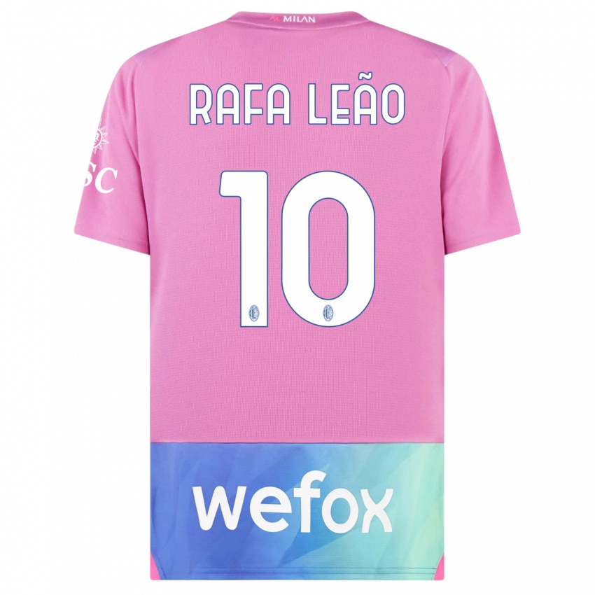 Homem Camisola Rafael Leao #10 Rosa Roxo Terceiro 2023/24 Camisa Brasil
