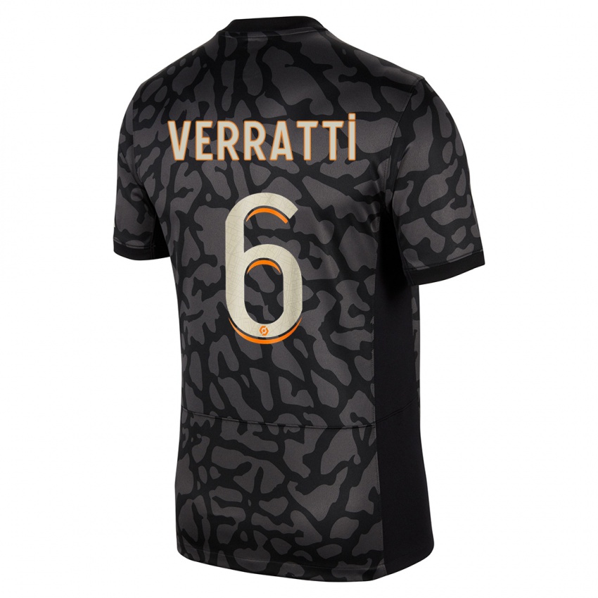 Homem Camisola Marco Verratti #6 Preto Terceiro 2023/24 Camisa Brasil