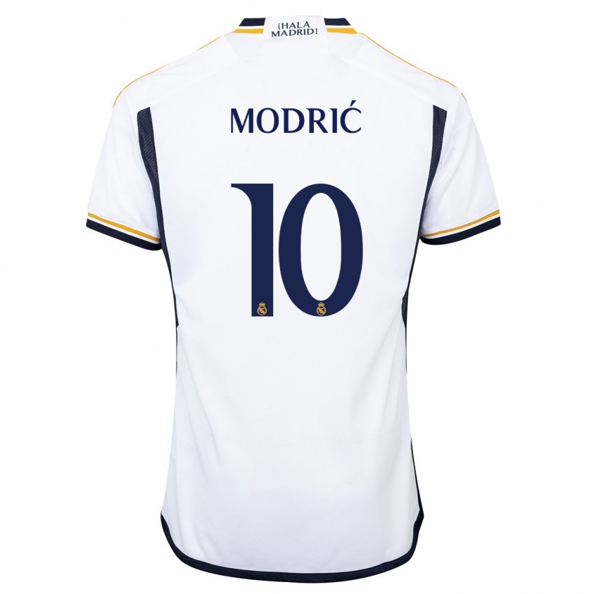 Mulher Camisola Luka Modric #10 Branco Principal 2023/24 Camisa Brasil