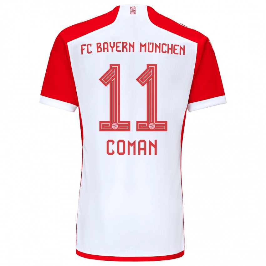 Mulher Camisola Kingsley Coman #11 Vermelho Branco Principal 2023/24 Camisa Brasil