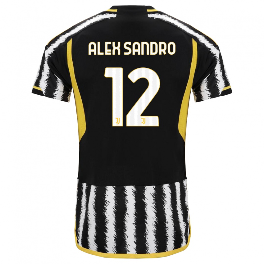 Mulher Camisola Alex Sandro #12 Preto Branco Principal 2023/24 Camisa Brasil