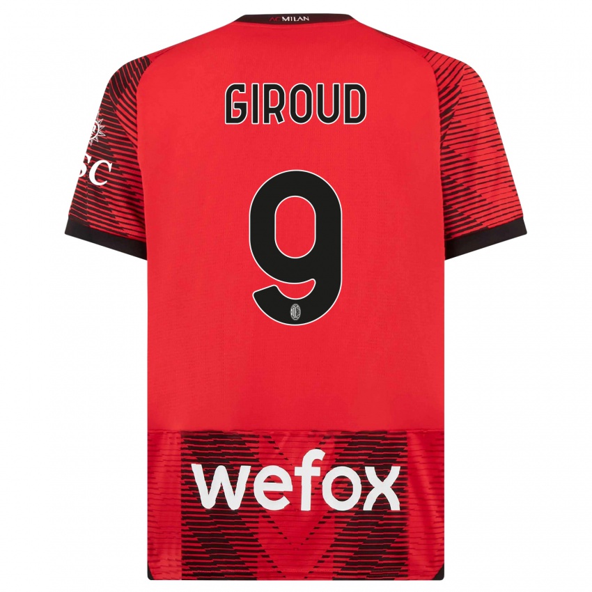 Mulher Camisola Olivier Giroud #9 Vermelho Preto Principal 2023/24 Camisa Brasil