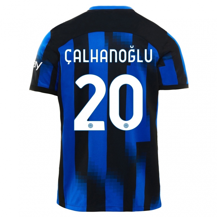 Mulher Camisola Hakan Calhanoglu #20 Preto Azul Principal 2023/24 Camisa Brasil