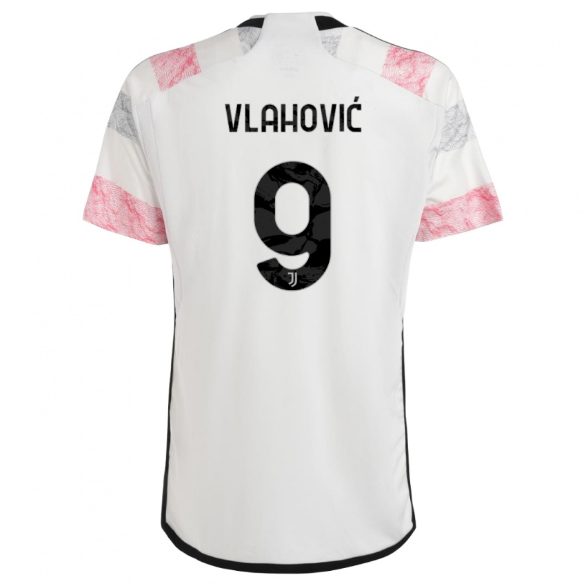 Mulher Camisola Dusan Vlahovic #9 Branco Rosa Alternativa 2023/24 Camisa Brasil