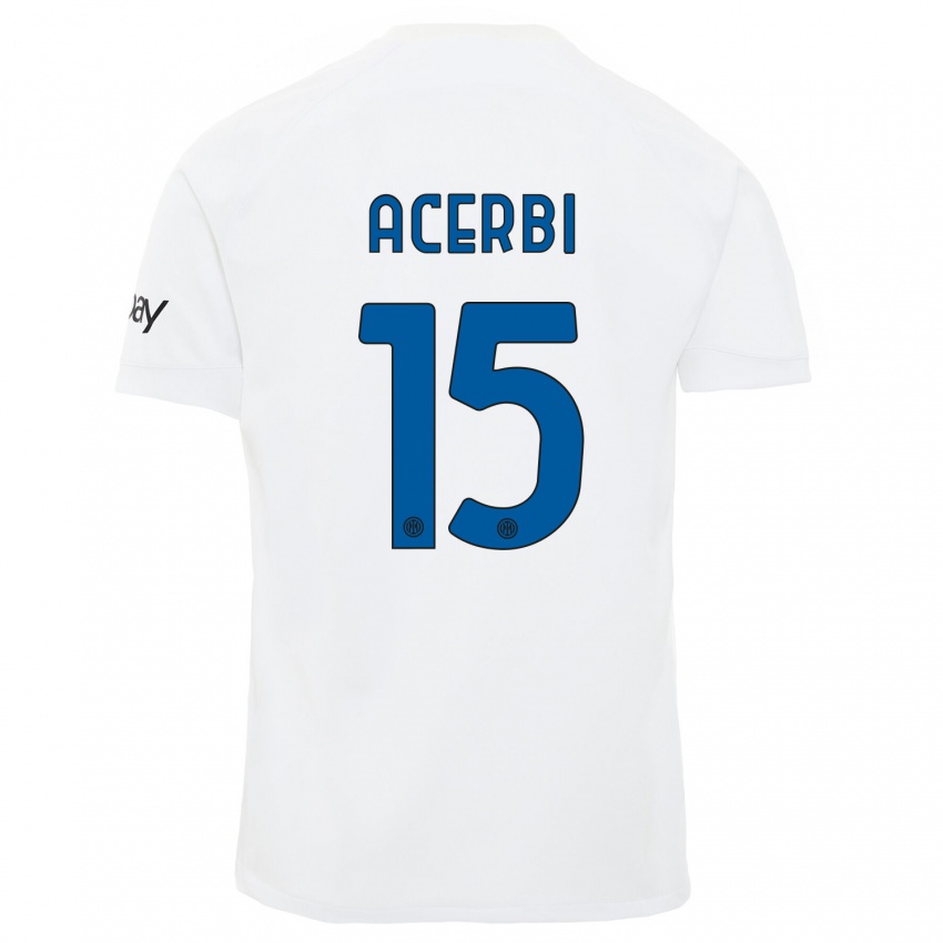 Mulher Camisola Francesco Acerbi #15 Branco Alternativa 2023/24 Camisa Brasil