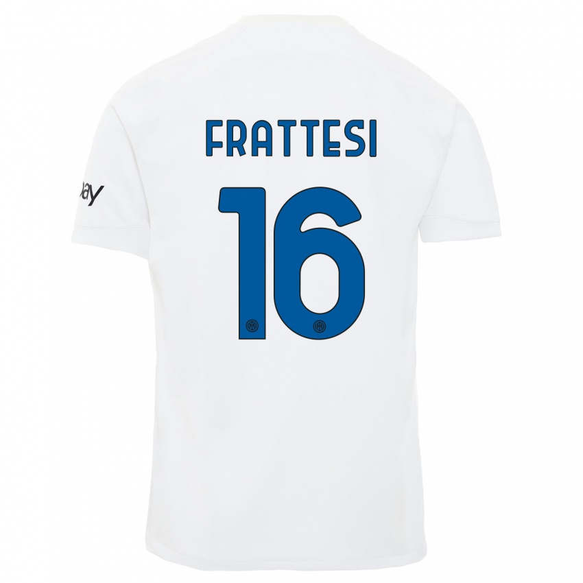 Mulher Camisola Davide Frattesi #16 Branco Alternativa 2023/24 Camisa Brasil