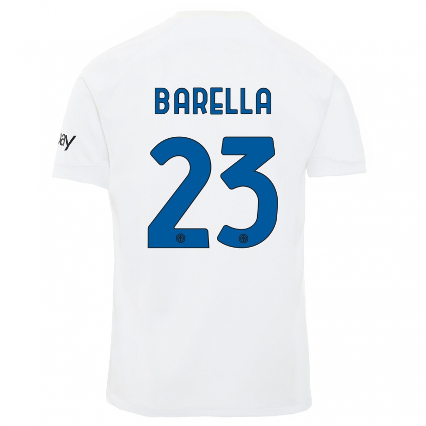 Mulher Camisola Nicolo Barella #23 Branco Alternativa 2023/24 Camisa Brasil