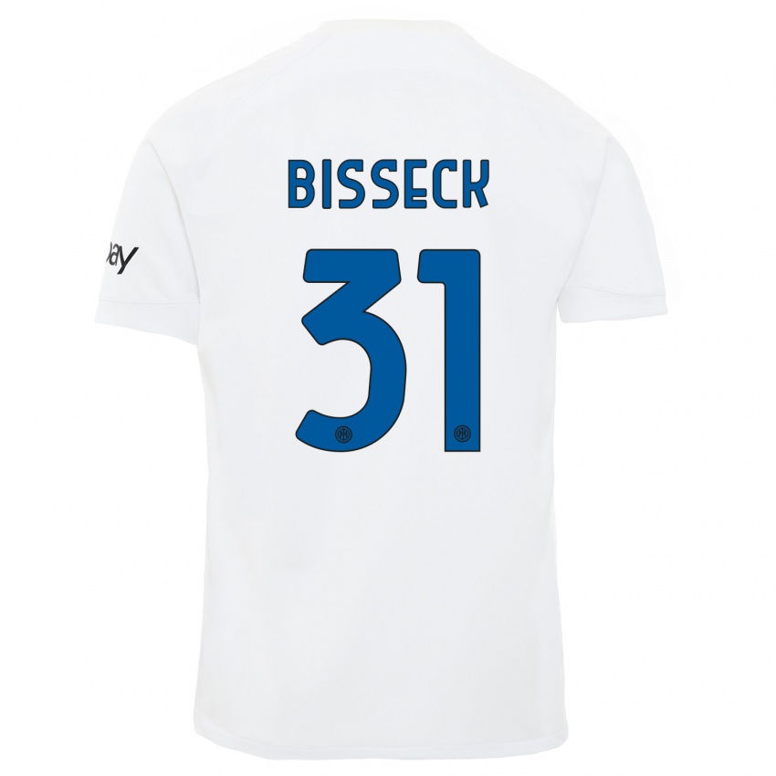 Mulher Camisola Yann Bisseck #31 Branco Alternativa 2023/24 Camisa Brasil