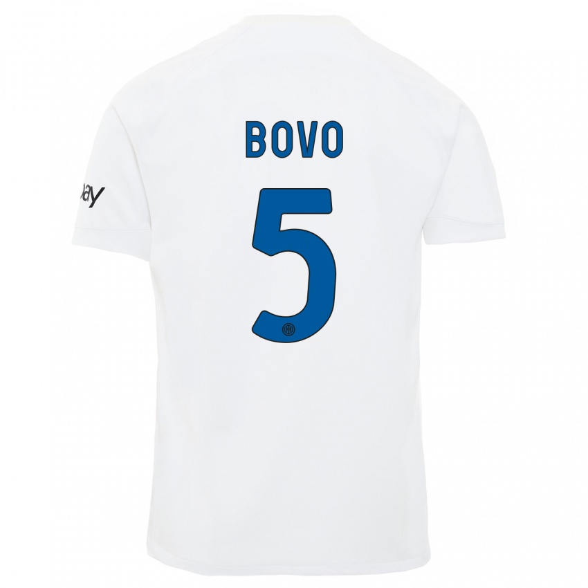 Mulher Camisola Leonardo Bovo #5 Branco Alternativa 2023/24 Camisa Brasil