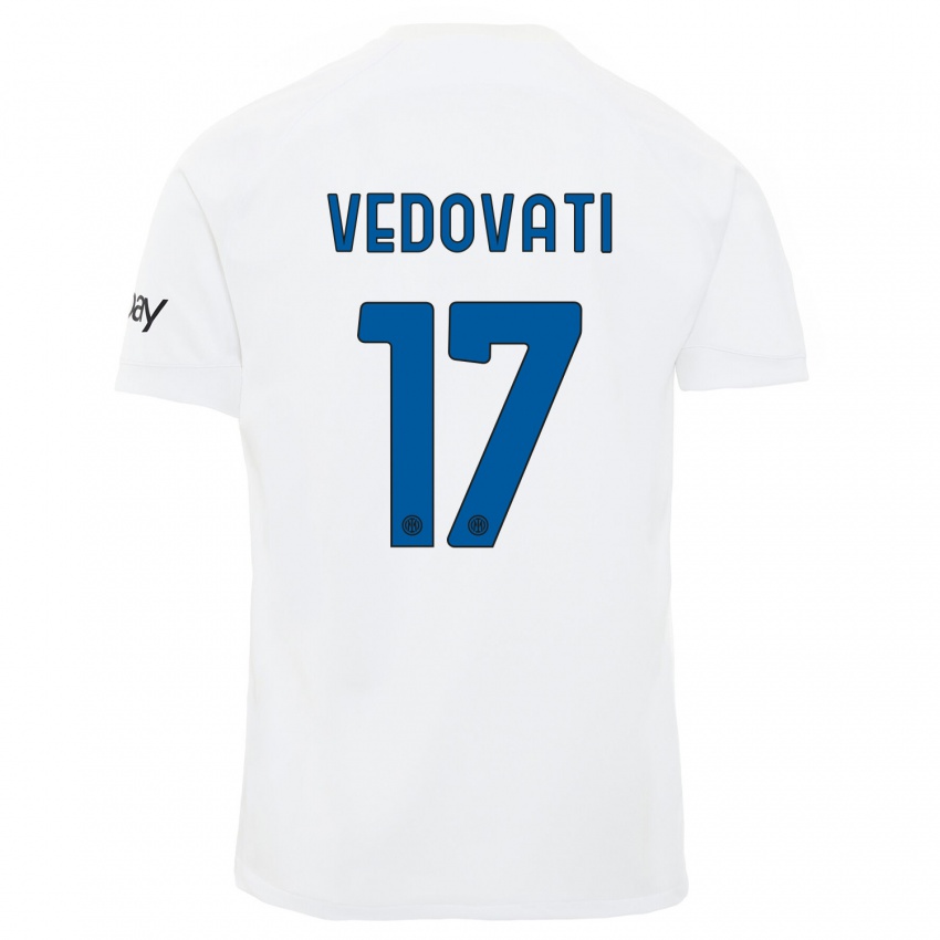 Mulher Camisola Gabriele Vedovati #17 Branco Alternativa 2023/24 Camisa Brasil