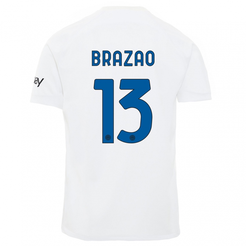 Mulher Camisola Gabriel Brazao #13 Branco Alternativa 2023/24 Camisa Brasil