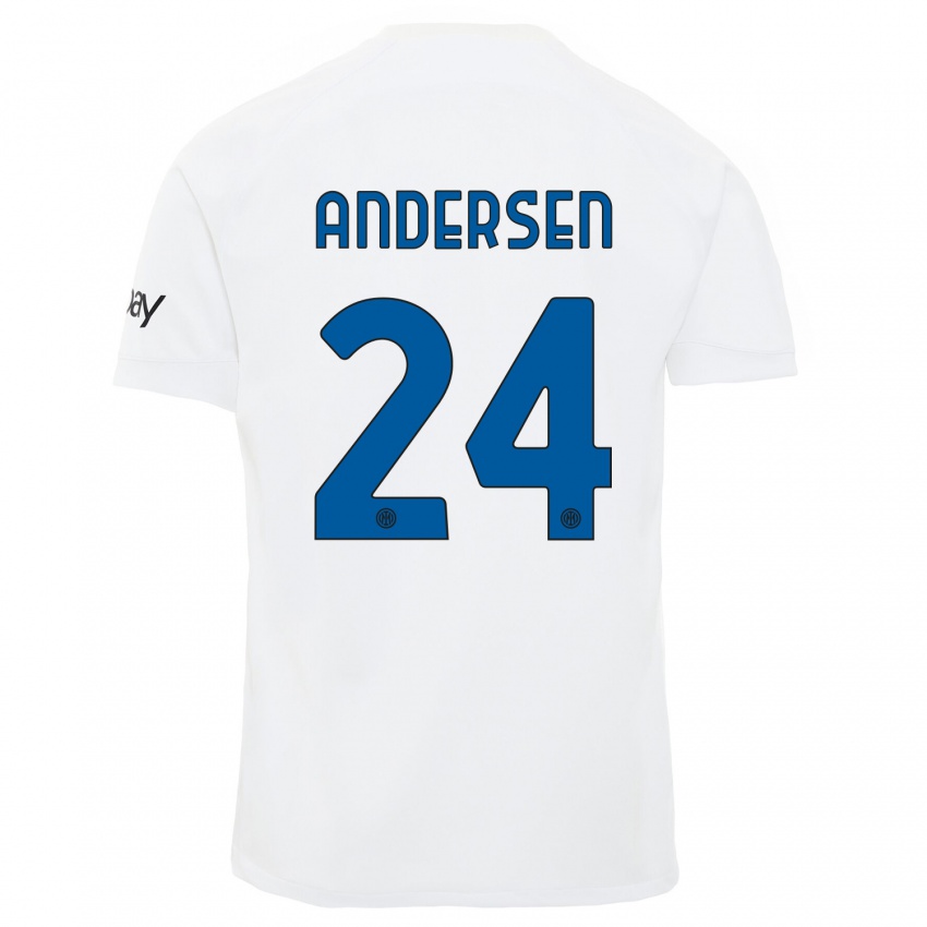 Mulher Camisola Silas Andersen #24 Branco Alternativa 2023/24 Camisa Brasil