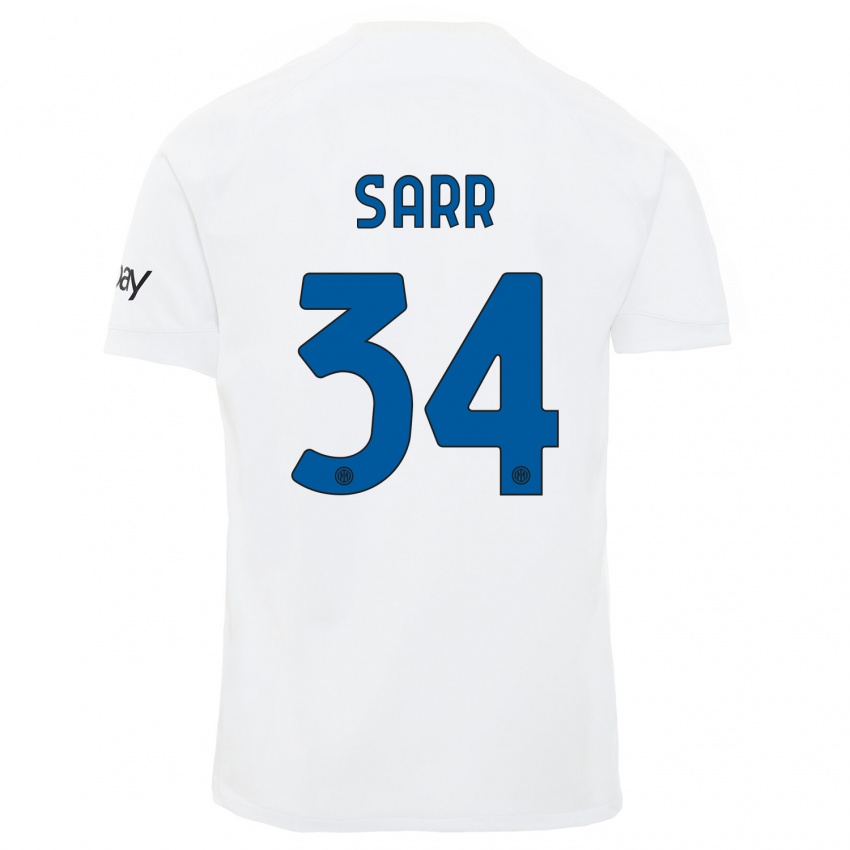 Mulher Camisola Amadou Sarr #34 Branco Alternativa 2023/24 Camisa Brasil