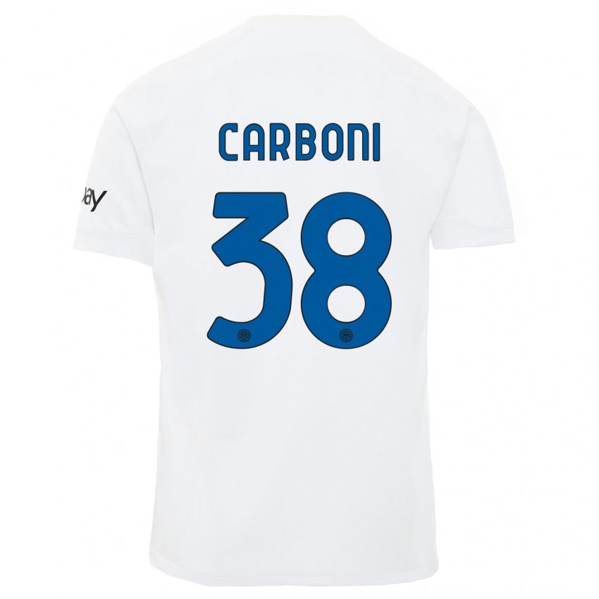 Mulher Camisola Valentin Carboni #38 Branco Alternativa 2023/24 Camisa Brasil