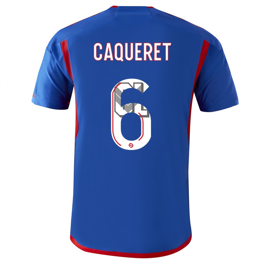 Mulher Camisola Maxence Caqueret #6 Azul Vermelho Alternativa 2023/24 Camisa Brasil