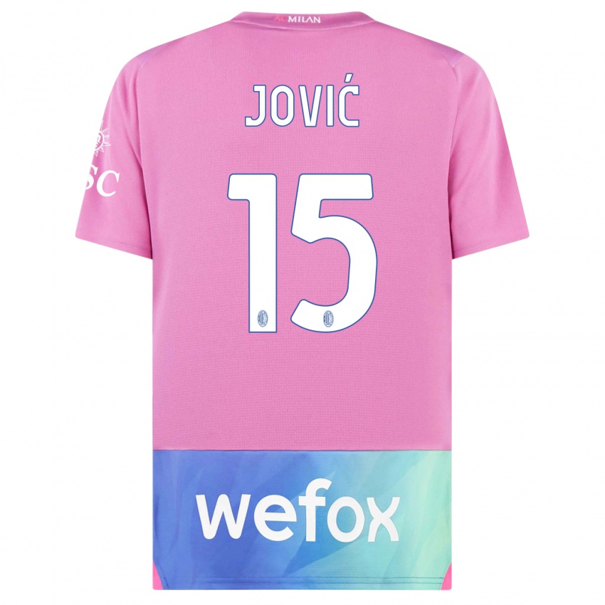 Mulher Camisola Luka Jovic #15 Rosa Roxo Terceiro 2023/24 Camisa Brasil