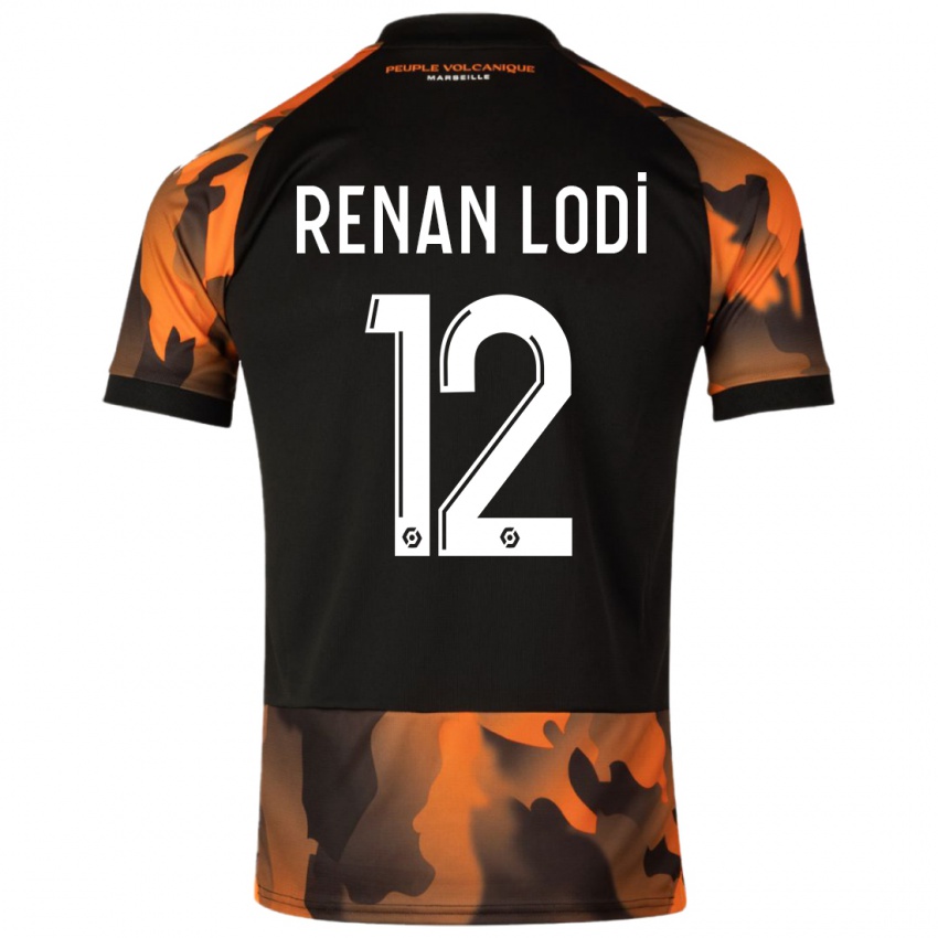 Mulher Camisola Renan Lodi #12 Preto Laranja Terceiro 2023/24 Camisa Brasil