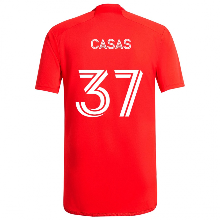 Criança Camisola Javier Casas #37 Vermelho Branco Principal 2024/25 Camisa Brasil