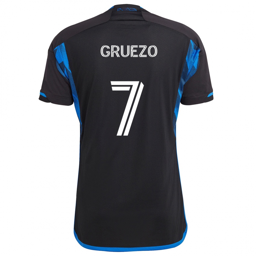 Criança Camisola Carlos Gruezo #7 Azul Preto Principal 2024/25 Camisa Brasil