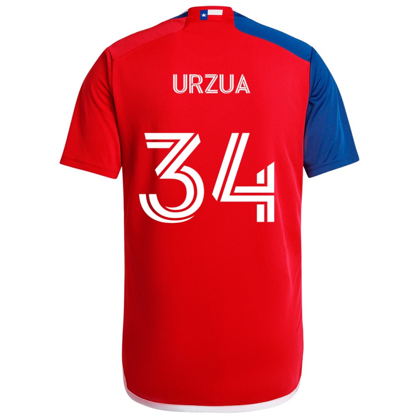 Criança Camisola Alejandro Urzua #34 Azul Vermelho Principal 2024/25 Camisa Brasil