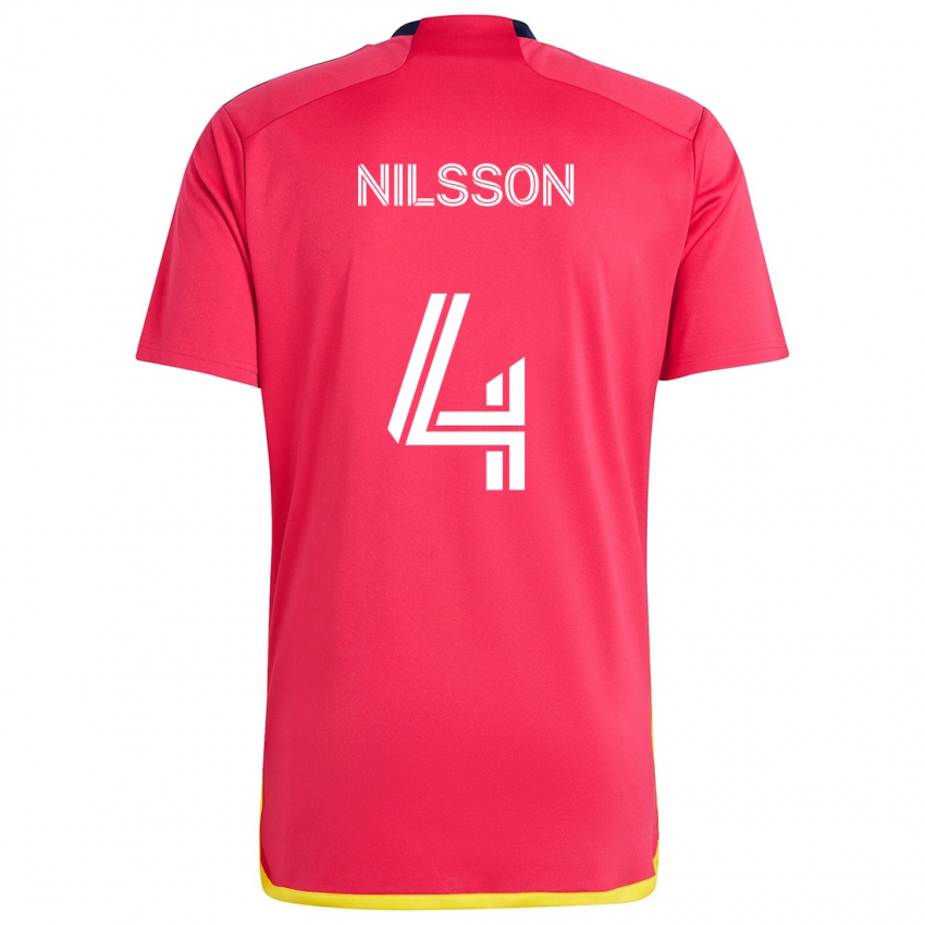 Criança Camisola Joakim Nilsson #4 Vermelho Azul Principal 2024/25 Camisa Brasil