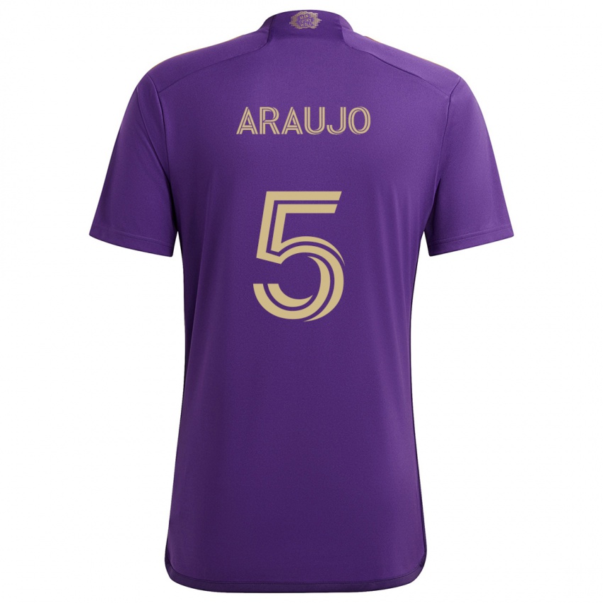 Criança Camisola César Araújo #5 Roxo Amarelo Principal 2024/25 Camisa Brasil