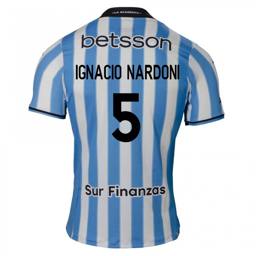 Criança Camisola Juan Ignacio Nardoni #5 Azul Branco Preto Principal 2024/25 Camisa Brasil