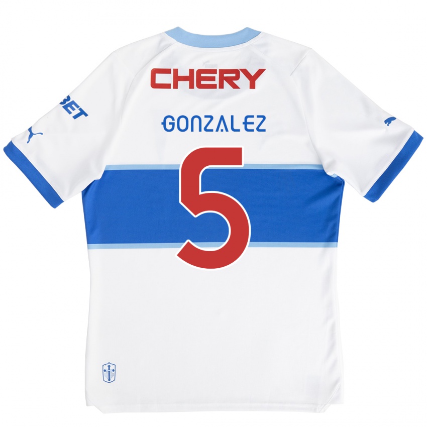 Criança Camisola Daniel González #5 Branco Azul Principal 2024/25 Camisa Brasil