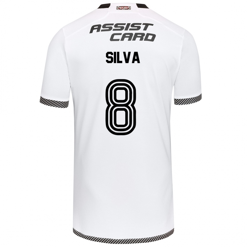 Criança Camisola Bastián Silva #8 Branco Preto Principal 2024/25 Camisa Brasil