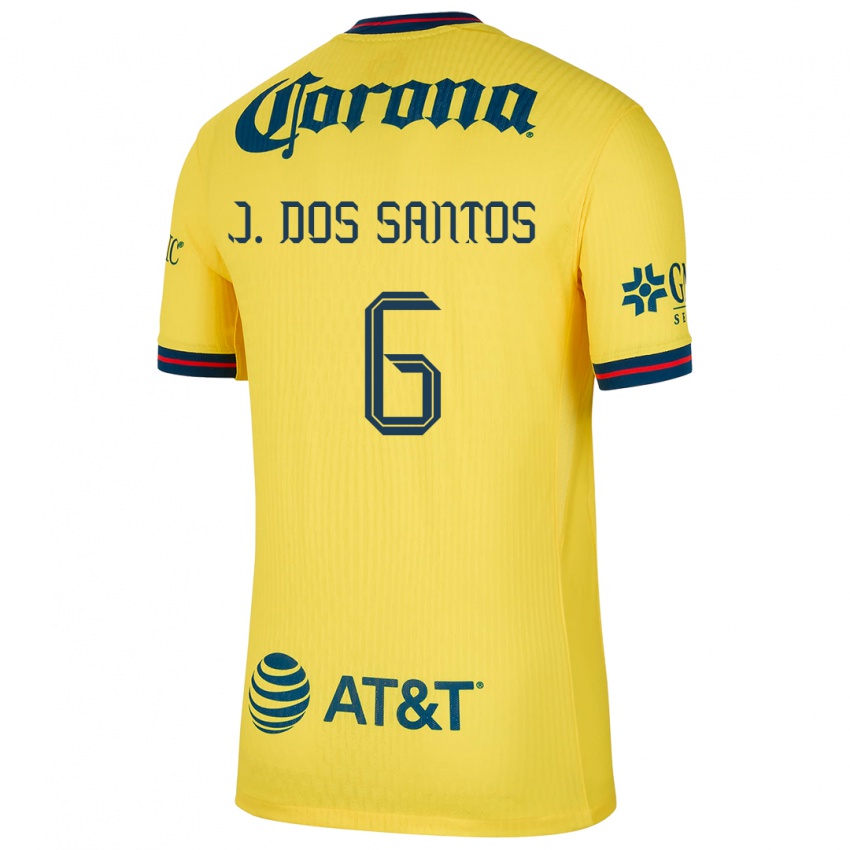 Criança Camisola Jonathan Dos Santos #6 Amarelo Azul Principal 2024/25 Camisa Brasil