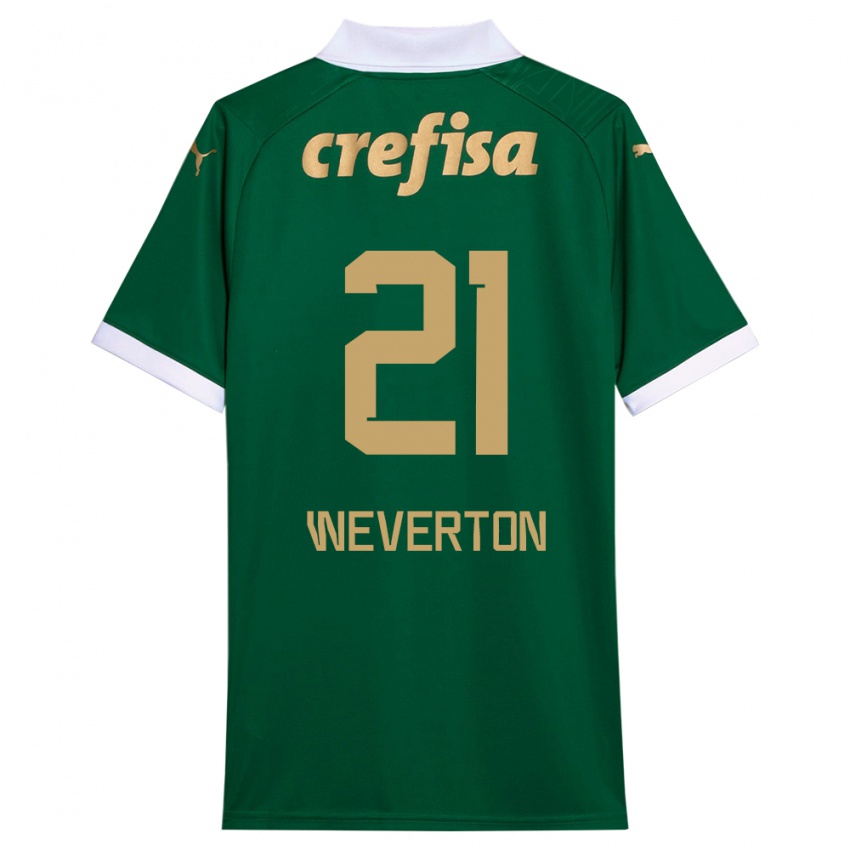 Criança Camisola Weverton #21 Verde Branco Principal 2024/25 Camisa Brasil