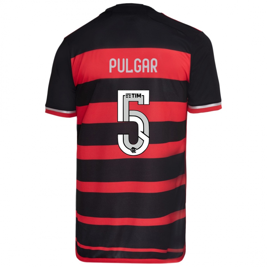 Criança Camisola Erick Pulgar #5 Vermelho Preto Principal 2024/25 Camisa Brasil