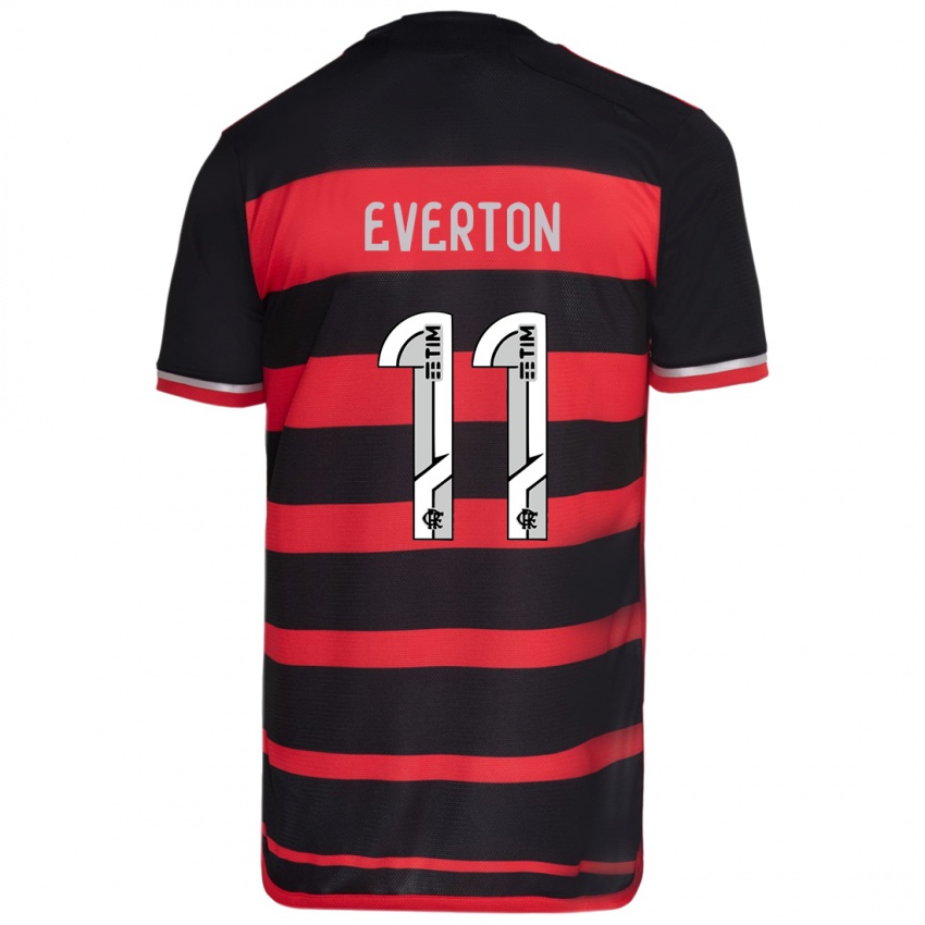 Criança Camisola Everton #11 Vermelho Preto Principal 2024/25 Camisa Brasil