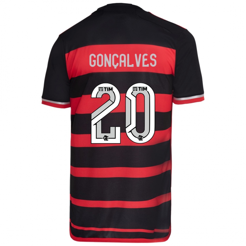 Criança Camisola Matheus Gonçalves #20 Vermelho Preto Principal 2024/25 Camisa Brasil