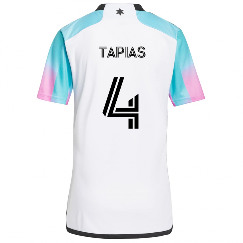 Criança Camisola Miguel Tapias #4 Branco Azul Preto Alternativa 2024/25 Camisa Brasil