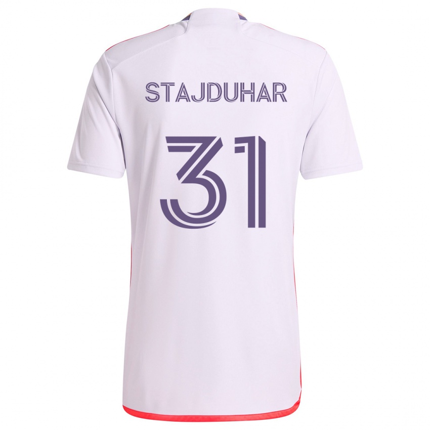 Criança Camisola Mason Stajduhar #31 Branco Vermelho Roxo Alternativa 2024/25 Camisa Brasil