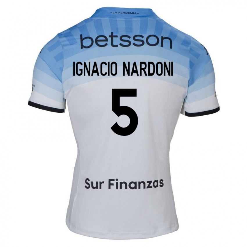 Criança Camisola Juan Ignacio Nardoni #5 Branco Azul Preto Alternativa 2024/25 Camisa Brasil