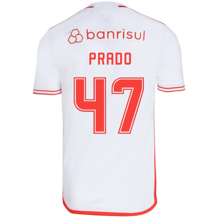 Criança Camisola Gustavo Prado #47 Branco Vermelho Alternativa 2024/25 Camisa Brasil