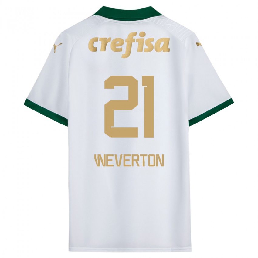 Criança Camisola Weverton #21 Branco Verde Alternativa 2024/25 Camisa Brasil