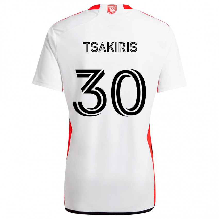 Homem Camisola Niko Tsakiris #30 Branco Vermelho Alternativa 2024/25 Camisa Brasil