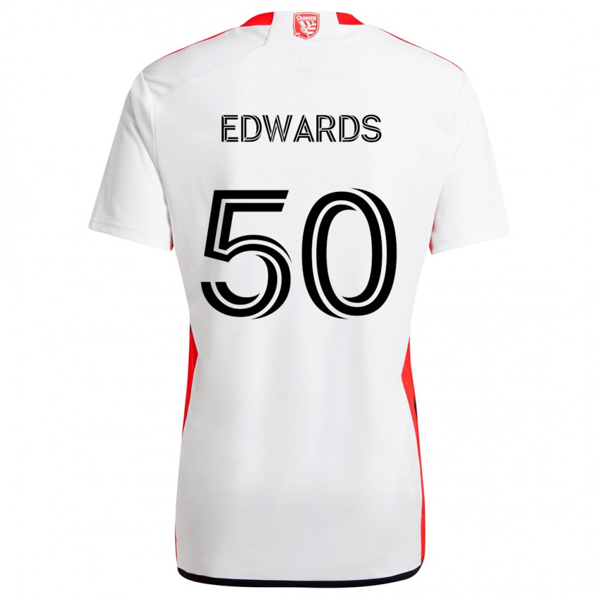 Homem Camisola Aaron Edwards #50 Branco Vermelho Alternativa 2024/25 Camisa Brasil