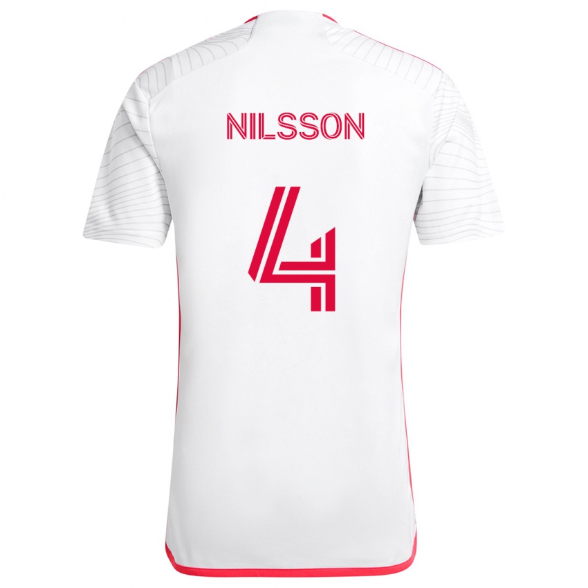 Homem Camisola Joakim Nilsson #4 Branco Vermelho Alternativa 2024/25 Camisa Brasil