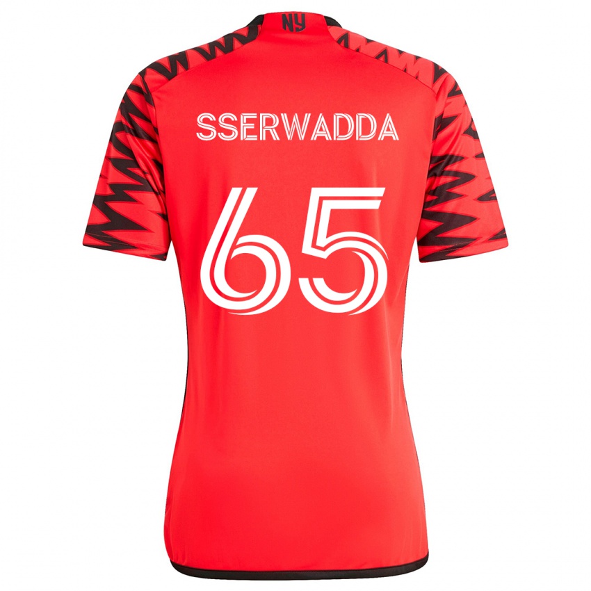 Homem Camisola Steven Sserwadda #65 Vermelho Preto Branco Alternativa 2024/25 Camisa Brasil