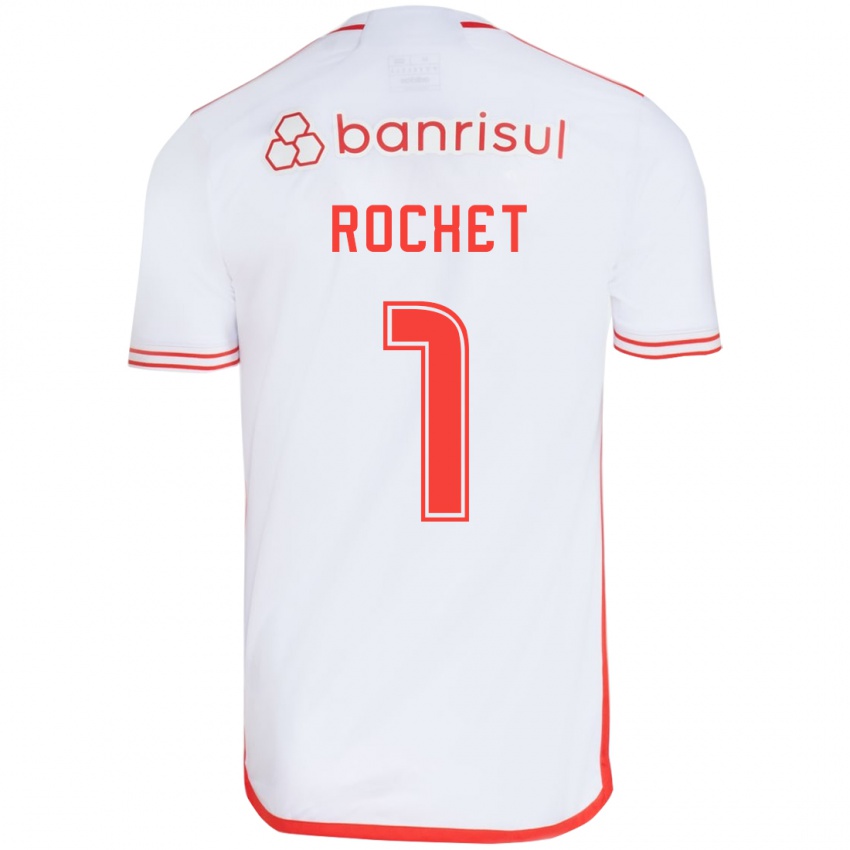 Homem Camisola Sergio Rochet #1 Branco Vermelho Alternativa 2024/25 Camisa Brasil