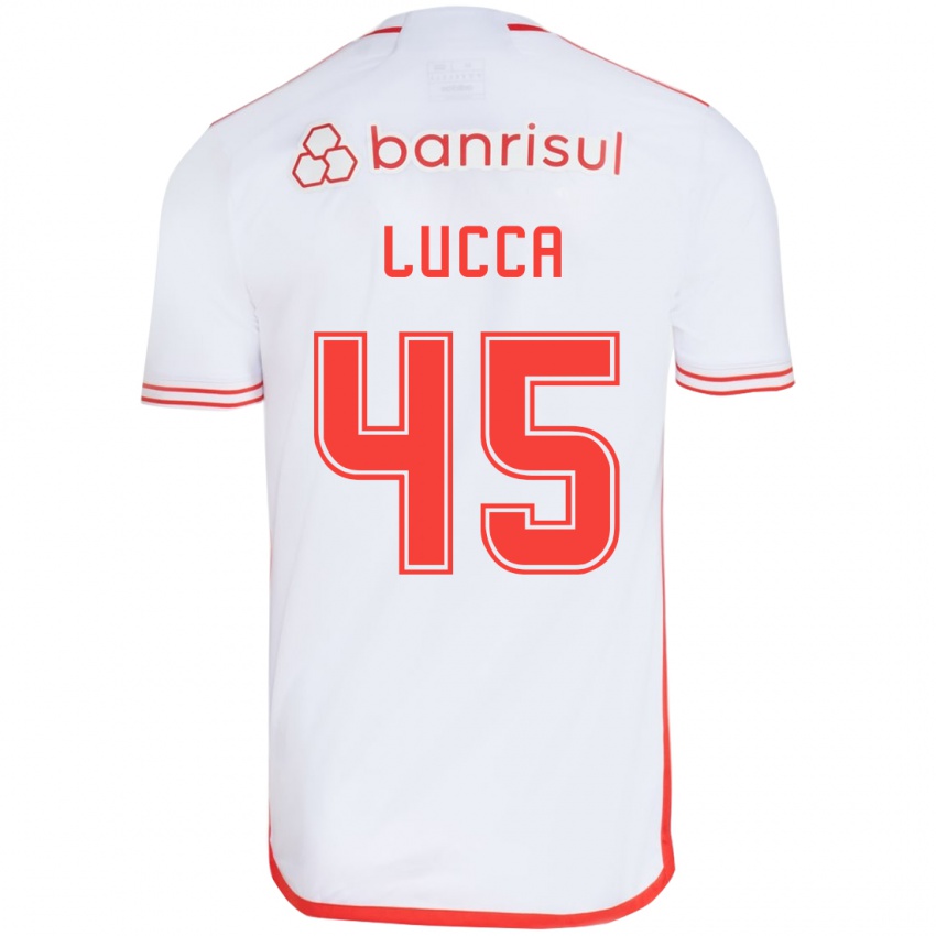 Homem Camisola Lucca #45 Branco Vermelho Alternativa 2024/25 Camisa Brasil