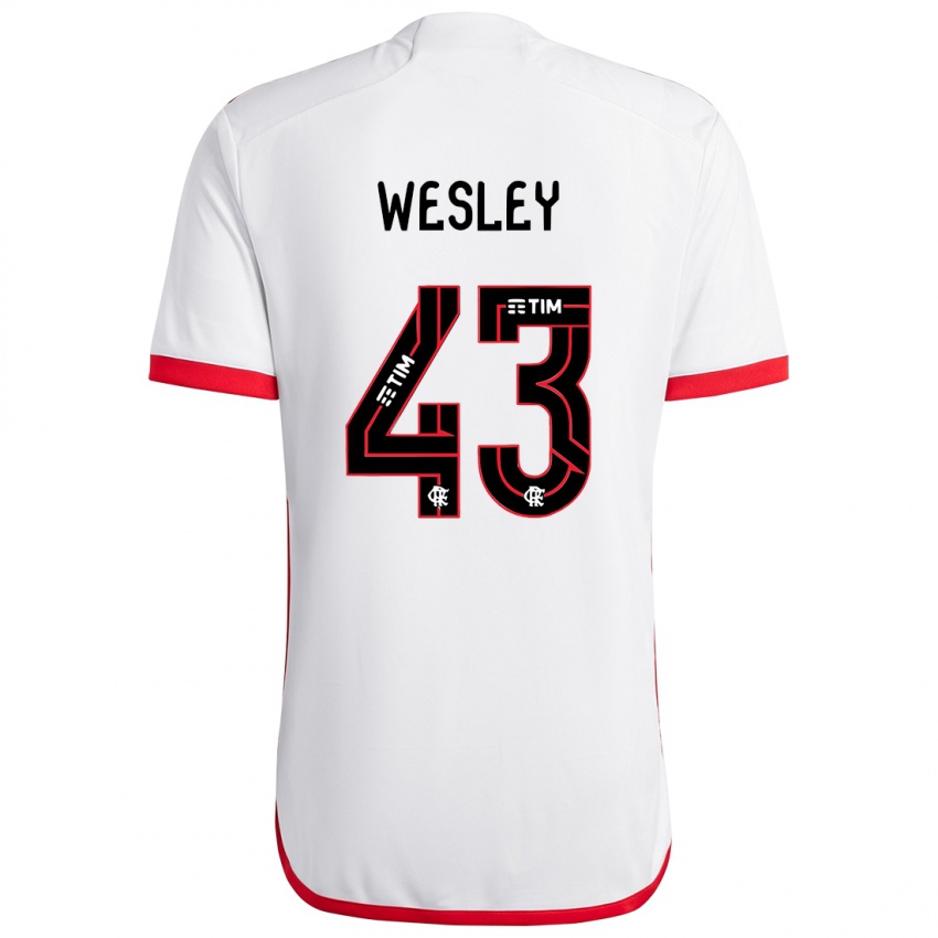 Homem Camisola Wesley #43 Branco Vermelho Alternativa 2024/25 Camisa Brasil