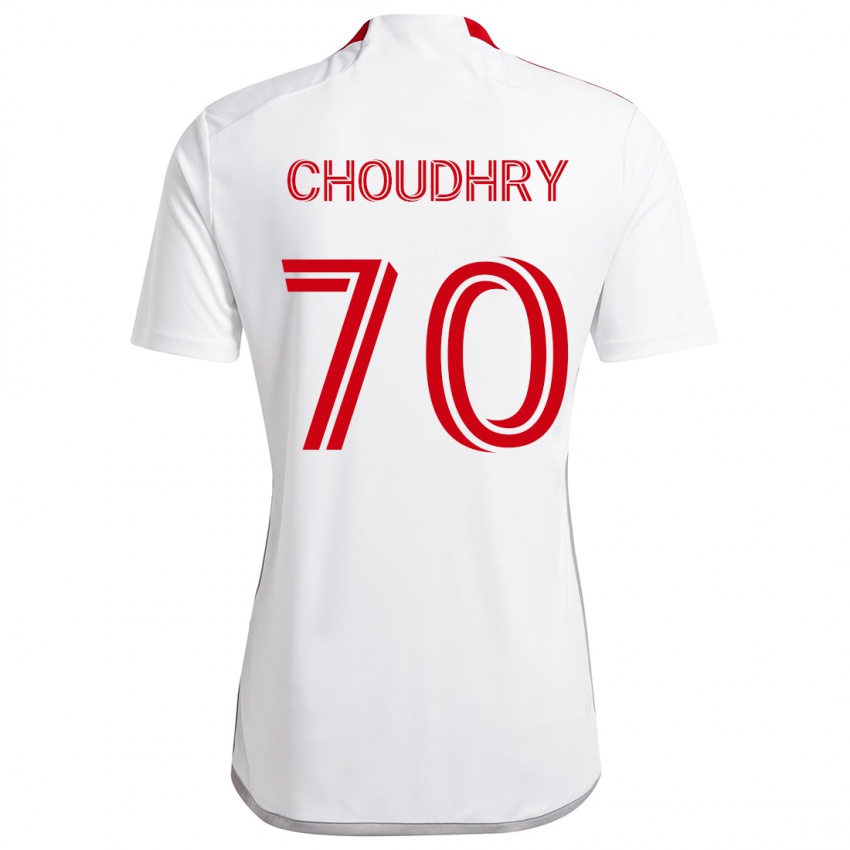 Mulher Camisola Benjamin Choudhry #70 Branco Vermelho Alternativa 2024/25 Camisa Brasil