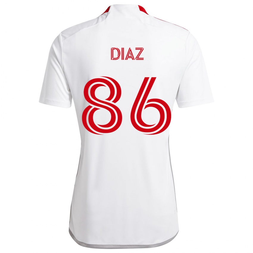 Mulher Camisola Alec Díaz #86 Branco Vermelho Alternativa 2024/25 Camisa Brasil