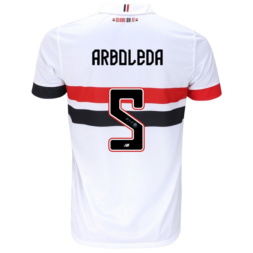 Criança Camisola Robert Arboleda #5 Branco Vermelho Preto Principal 2024/25 Camisa Brasil